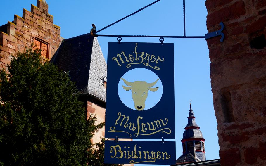 A sign announcing the Butcher Museum in Buedingen, Germany’s old town quarter. The museum is actually around the corner from here. Open on weekends, it features two rooms of what a butcher’s shop once looked like and the tools they once used.