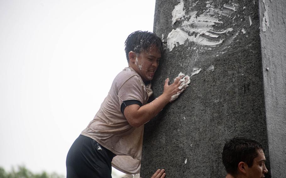 U.S. Naval Academy freshmen, or plebes, climb the Herndon monument, a tradition symbolizing the successful completion of the midshipmen’s freshman year. The class of 2027 completed the climb in 2 hours, 19 minutes and 11 seconds.