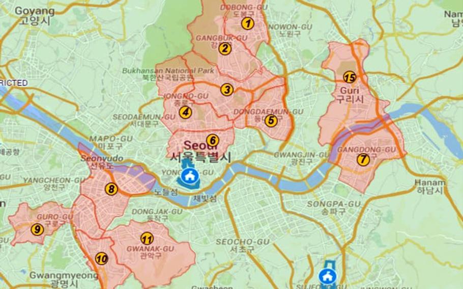 Since August, the U.S. military has prohibited or discouraged its population from visiting districts in South Korea that confirmed 50 or more COVID-19 cases per 100,000 people over seven days. 