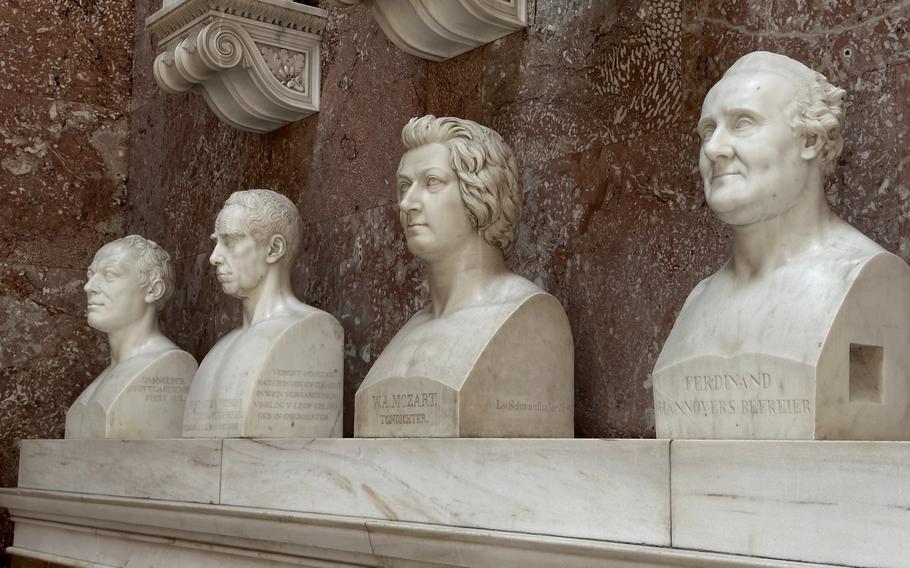 Figures whose busts are displayed at Walhalla include Wolfgang Mozart, Immanuel Kant, Martin Luther and Otto von Bismarck.
