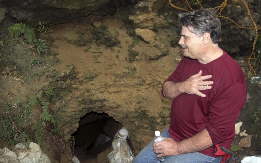 Larry Paleno on Sept. 10, 2022 visits the Itoman cave where his uncle, Marine Pfc. John Quinn Jr., was killed one week after the Battle of Okinawa ended.