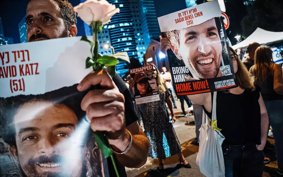 Demonstrators in Tel Aviv last month call for government help to free loved ones kidnapped by Hamas. Some Israelis’ qualms about their military’s ground assault on Gaza stem from concerns for the hostages’ safety rather than for civilians in Gaza.