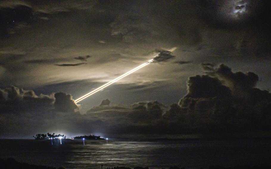 An unarmed Minuteman III intercontinental ballistic missile tested on Sept. 6, 2023, on Kwajalein Atoll in the Marshall Islands. 