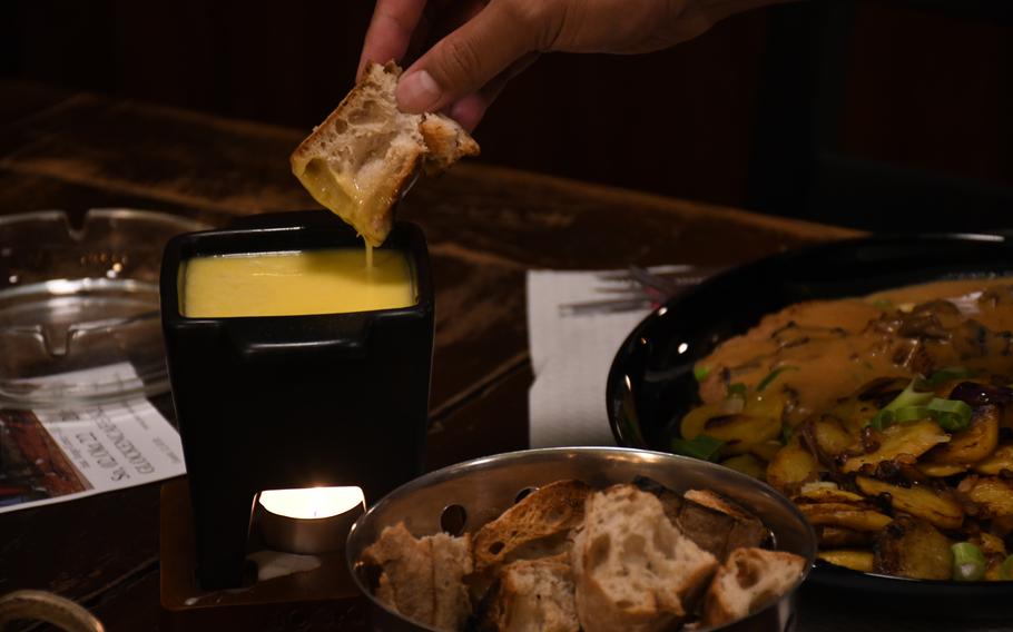 Fondue, one of Glockencafe’s signature fall dishes, is made with chardonnay instead of traditional cherry brandy. 