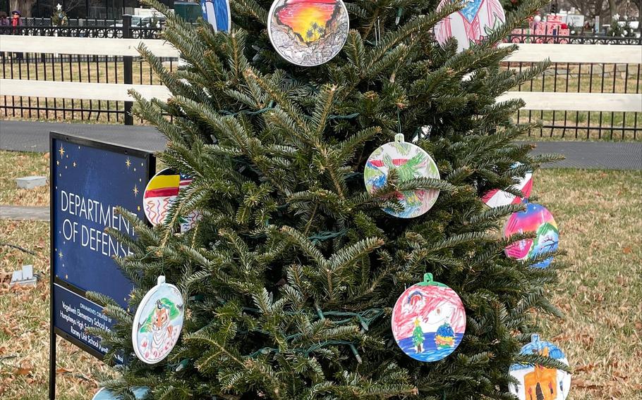 For the first time, three schools from the Department of Defense Education Activity have student-designed ornaments hanging on one of 58 trees surrounding the National Christmas Tree display in Washington, D.C. The DODEA tree displays 24 ornaments submitted by students at Vogelweh Elementary School in Germany, Humphreys High School in South Korea and Ramey Unit School in Aguadilla Puerto Rico. 