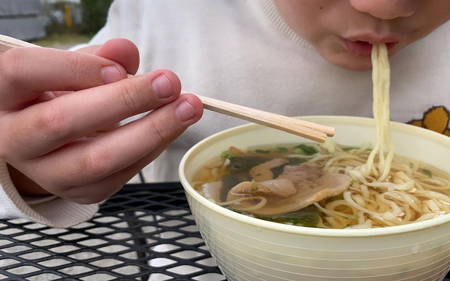 A large, steaming bowl of chashu ramen from one of the vintage vending machines outside Used Tire Market in Sagamihara, Japan, can be had for 300 yen. 