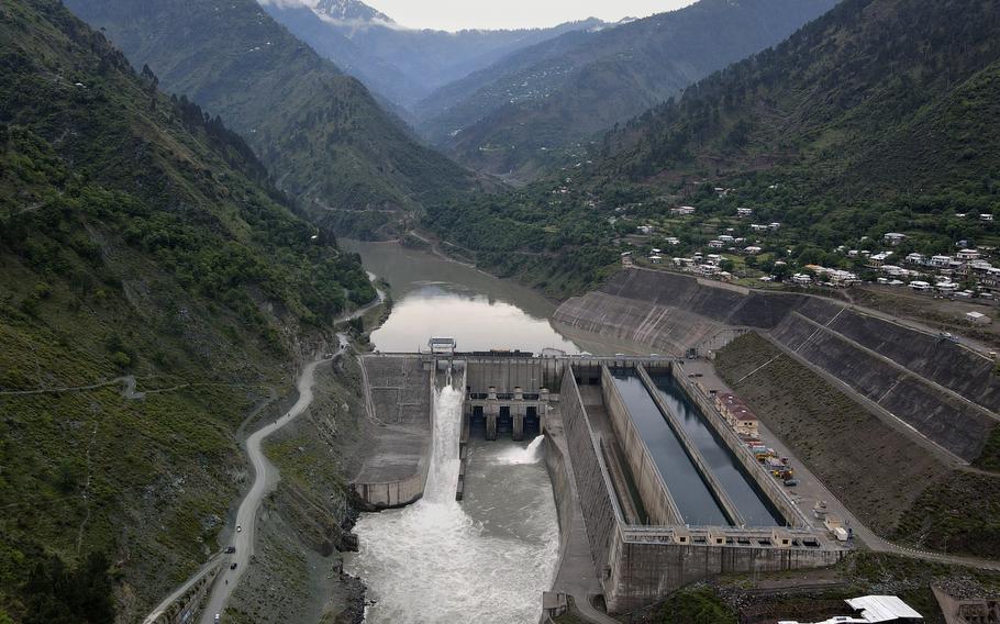 The main dam of the Neelum-Jhelum Hydropower Project is seen in Nauseri, Pakistan, near Muzaffarabad, the capital of Pakistan administrated Kashmir, Thursday, May 4, 2023. The power plant, built by a Chinese consortium,  had to be shut down for fear it could collapse. 