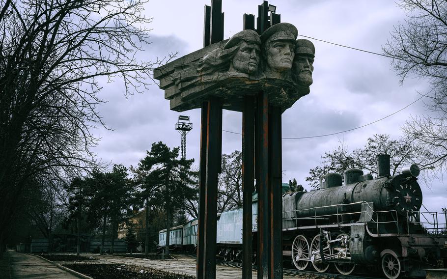 An abandoned train station from the Soviet era in Bender, Transnistria, on March 6, 2022.