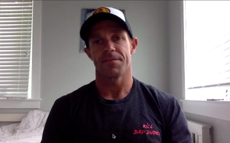 Former Navy SEAL Eddie Gallagher, 42, speaks to Stars and Stripes via Skype about his new book, “The Man in the Arena: From Fighting ISIS to Fighting for my Freedom.”