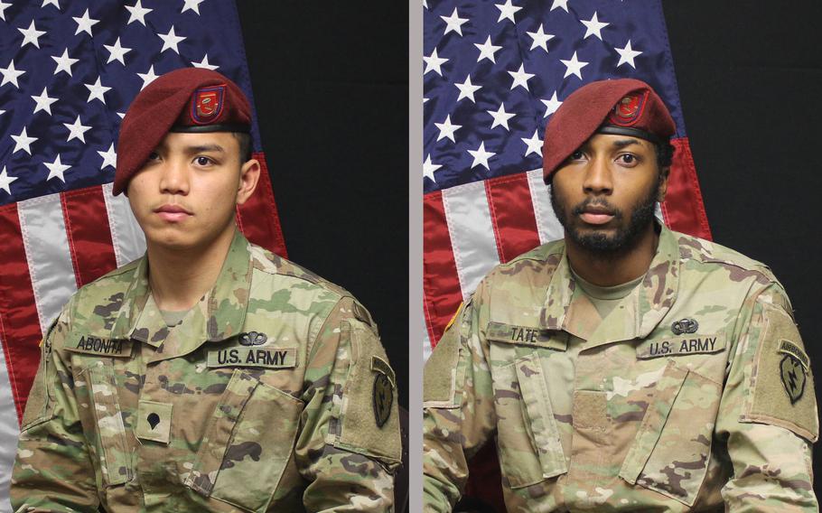 Army Spc. Wyne Lyndon Jacob Abonita, 22, of Yokosuka, Japan, and Pvt. Valsin David Tate Jr., 23, of New Orleans, were killed in a car crash in Anchorage, Alaska, Friday, May 13, 2022. 