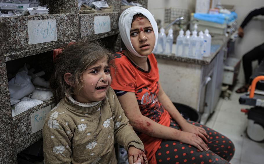 Injured children at a hospital in Khan Younis, Gaza, on Monday, Dec. 4, 2023.