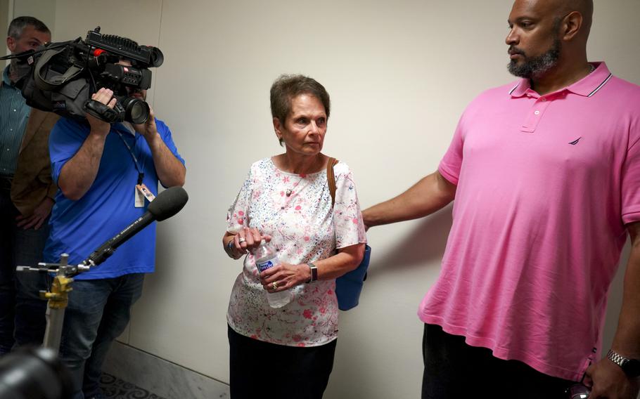 Gladys Sicknick, mother of deceased Capitol Police officer Brian D. Sicknick, with Harry Dunn in May. 