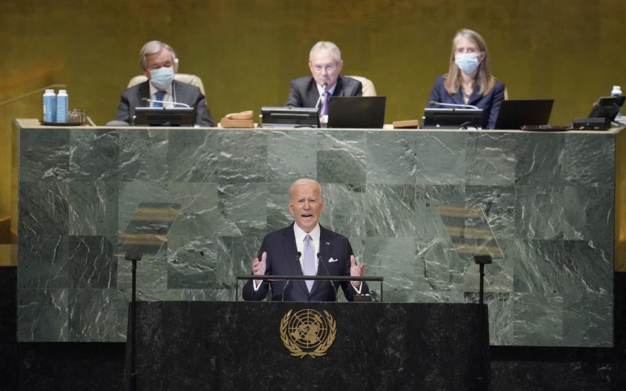 President Joe Biden addresses to the 77th session of the United Nations General Assembly, Wednesday, Sept. 21, 2022, at U.N. headquarters. 