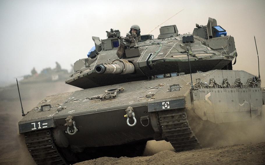 A tank during a training day held in the Golan Heights for the 401st Armored Brigade. The goal of the drill was to test the level of the brigade’s combat fitness.