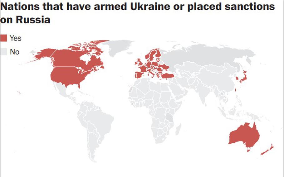 Nations that have armed Ukraine or placed sanctions on Russia.