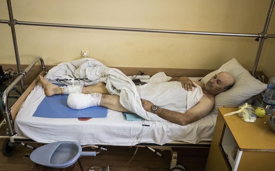 Oleksandr Andrienko, from the village of Kozatske, at a hospital in central Kherson, Ukraine. “Our population is simply being destroyed,” he said.