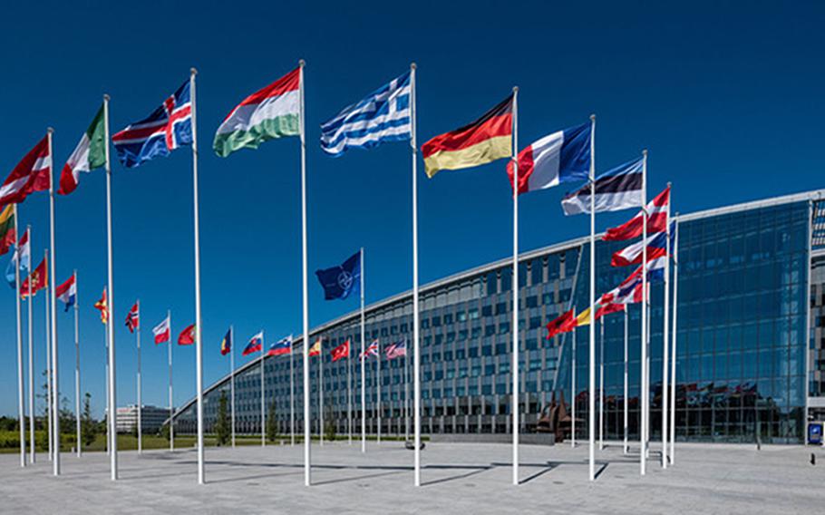 The North Atlantic Treaty Organization's headquarters in Brussels, Belgium. A virtual meeting of foreign and defense ministers from NATOs 30 members discussed stances on Russia, Afghanistan and other issues on June 1, 2021, ahead of a heads of states and governments summit scheduled for June 14.