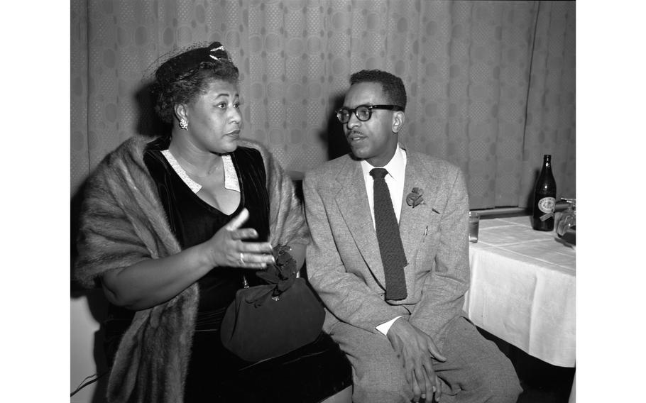 “First Lady of Song” Ella Fitzgerald and pianist Raymond Tunia at the Jazz at the Philharmonic reception at the Nikkatsu Hotel, Tokyo, Nov. 3, 1953. 