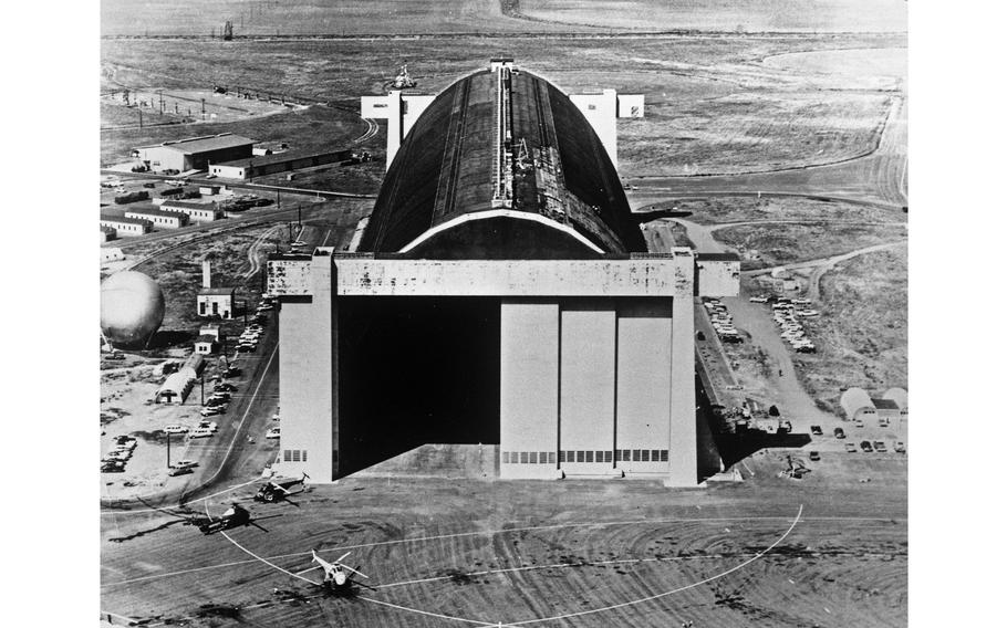 Blimp hangar at the former Marine Corps Air Station Tustin in Tustin, Calif.