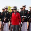 Marine Corps veteran William Parks stands with the service's Silent Drill Platoon during a Marine Week celebration in Murfreesboro, Tenn., June 3, 2025. Parks died June 5, 2025, at age 94.