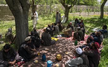 A workshop on May 20, 2024, in Wardak, Afghanistan is designed to help farmers learn how to mitigate the effects of climate change and protect their crops from bugs and disease. 