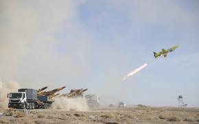 The Iranian army conducts a drone combat exercise in the Semnan desert on January 7, 2021.