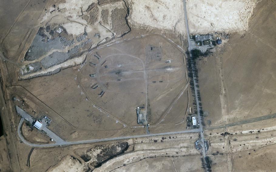 A missile defense site near an international airport and air base in Isfahan, Iran, Monday, April 22, 2024. Satellite photos suggest an apparent Israeli retaliatory strike targeting Iran’s central city of Isfahan hit a radar system for a Russian-made air defense battery, contradicting repeated denials by officials in Tehran in the time since the assault. 