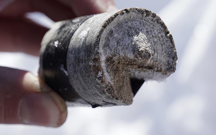 Detail of a core sample from the Winkie drill camp. 