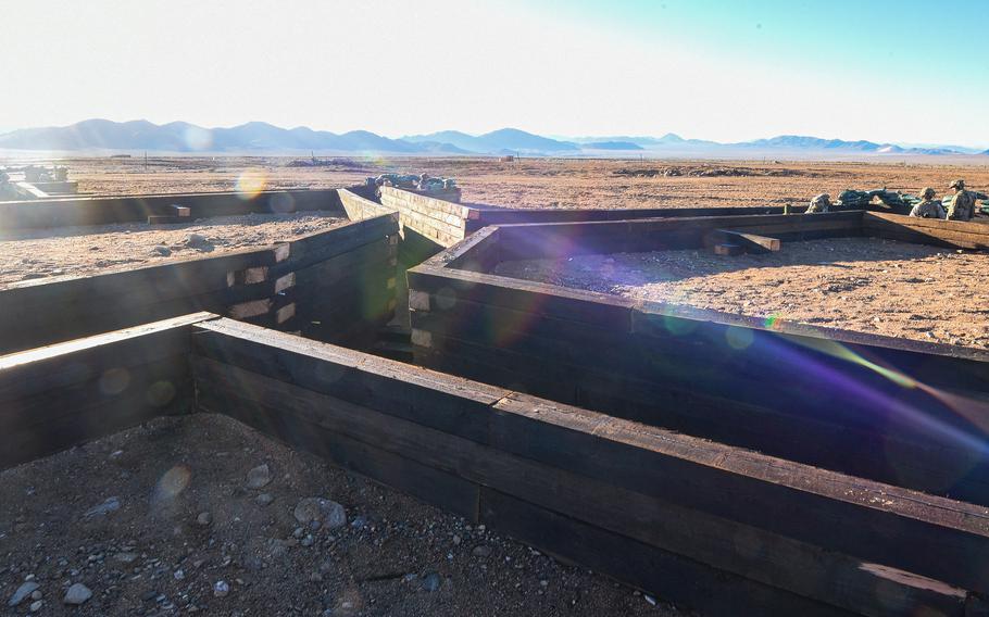 
Army leaders had soldiers build a trench at the National Training Center at Fort Irwin, Calif., in recent months to prepare American soldiers for the potential of trench warfare. NTC leaders said the use of trenches in the war in Ukraine informed their decision to prepare troops for a trench fight.