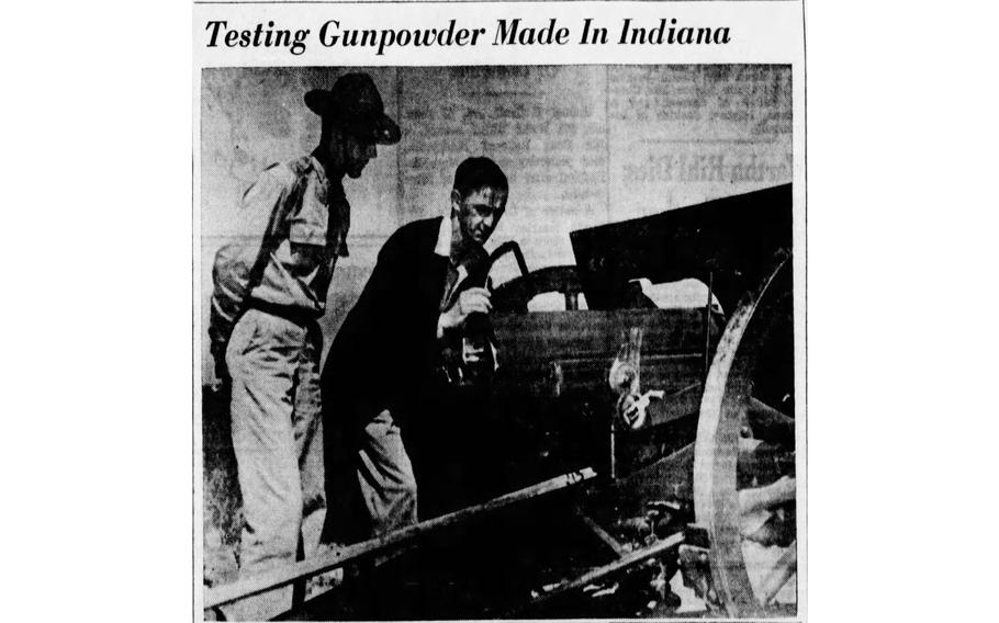 The first gun fired at Jefferson Proving Ground was this 71-mm field gun. It fired 21 shots on May 12, 1941, using gun powder from a plant in Charlestown, Indiana.