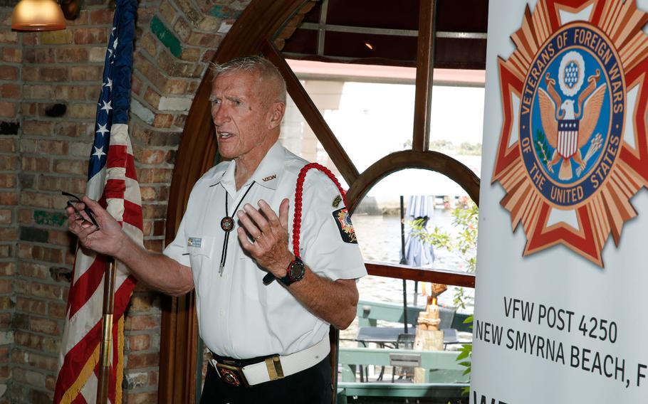 Ken Martin speaks during a gathering of the Gold Star Mothers and Families in New Smyrna Beach, Fla., Sept. 18, 2021.