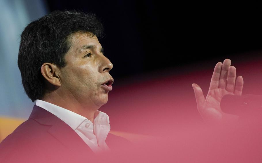 Pedro Castillo during the CEO Summit of the Americas hosted by the U.S. Chamber of Commerce in Los Angeles on June 8, 2022. 