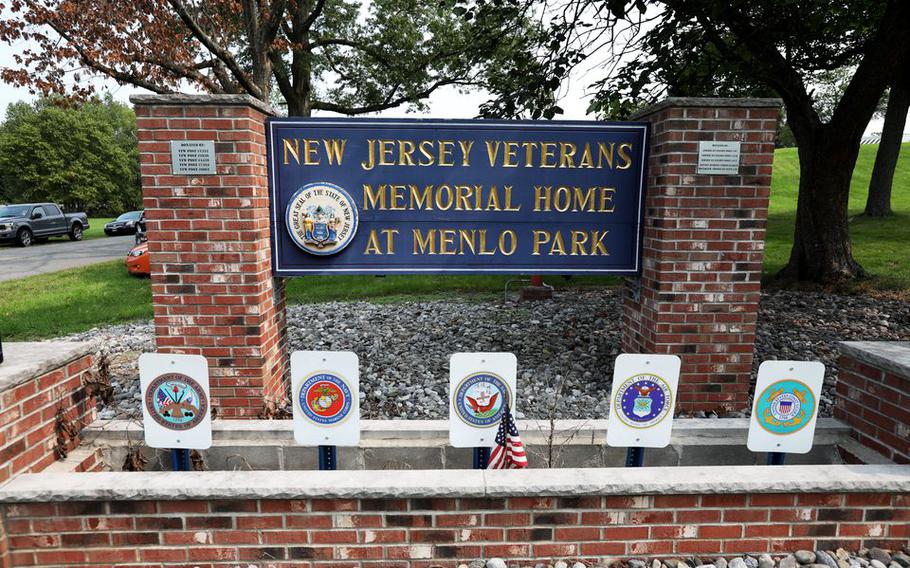 The entrance of New Jersey state-run Menlo Park nursing home for veterans, where at least 65 residents and one staff member died as a result of the coronavirus in Edison, N.J. September, 16, 2020.