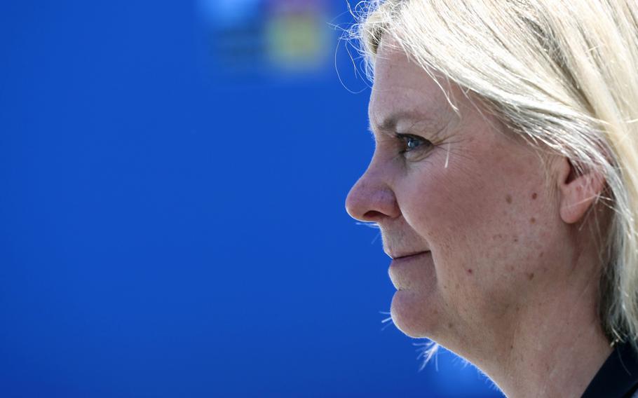 Magdalena Andersson, Sweden’s prime minister, speaking to the media on day two of the North Atlantic Treaty Organization (NATO) summit at the Ifema Congress Center in Madrid on June 29, 2022. 