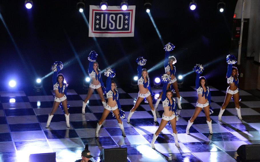 The Dallas Cowboys Cheerleaders perform at John W. Collier Community Fitness Center at Camp Humphreys, South Korea, Feb. 23, 2024. 