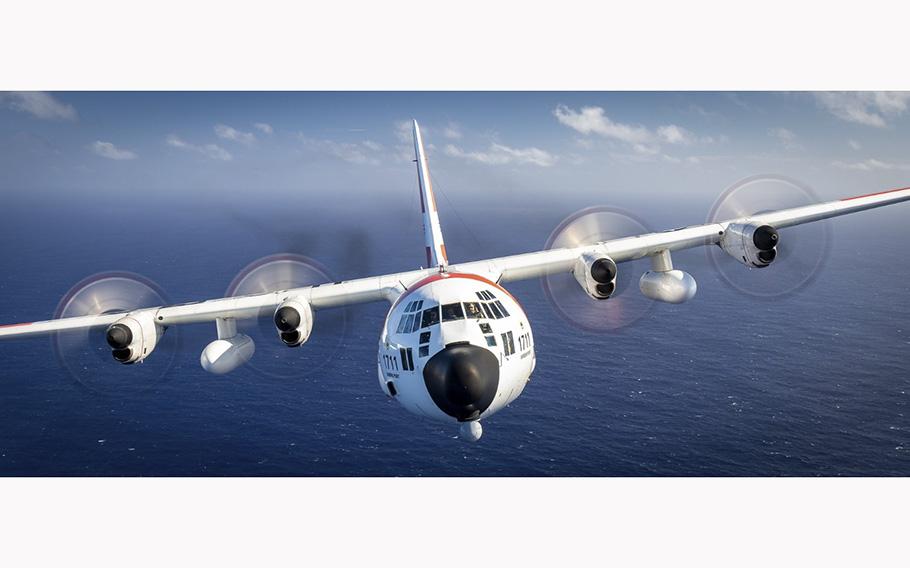 Coast Guard Air Station Barbers Point aircrews train in an HC-130H Hercules airplane on Feb. 17, 2022. The Coast Guard dispatched a Hercules aircraft to search for an Australian man who went overboard on April 25, 2023, about 500 miles south of Hawaii, while traveling on the Royal Caribbean cruise ship Quantum of the Seas.