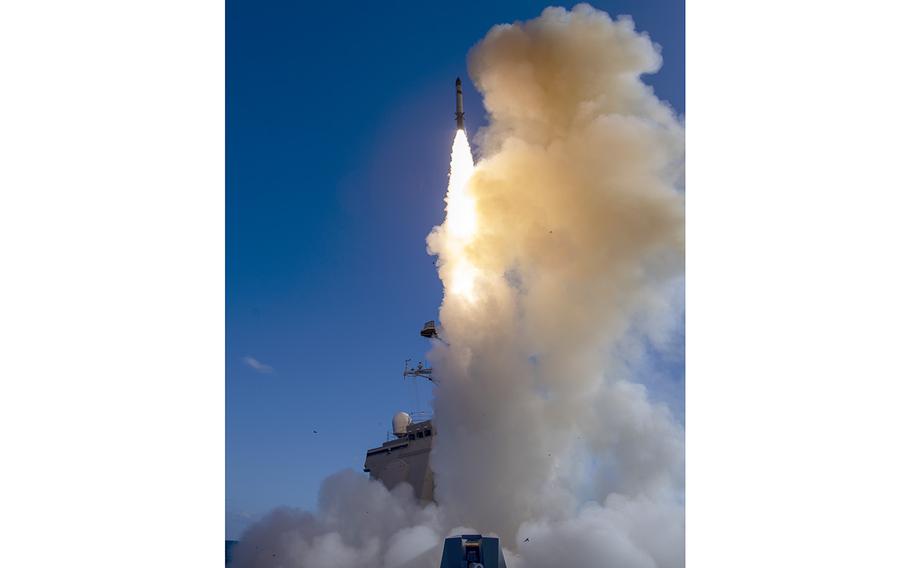 A Standard Missile-3 Block IIA launches from a ship during a 2007 exercise that was directed from the Pacific Missile Range Facility in Kauai, Hawaii.