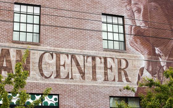 The exterior mural at the Bob Dylan Center in Tulsa. MUST CREDIT: Photo for The Washington Post by Shane Bevel