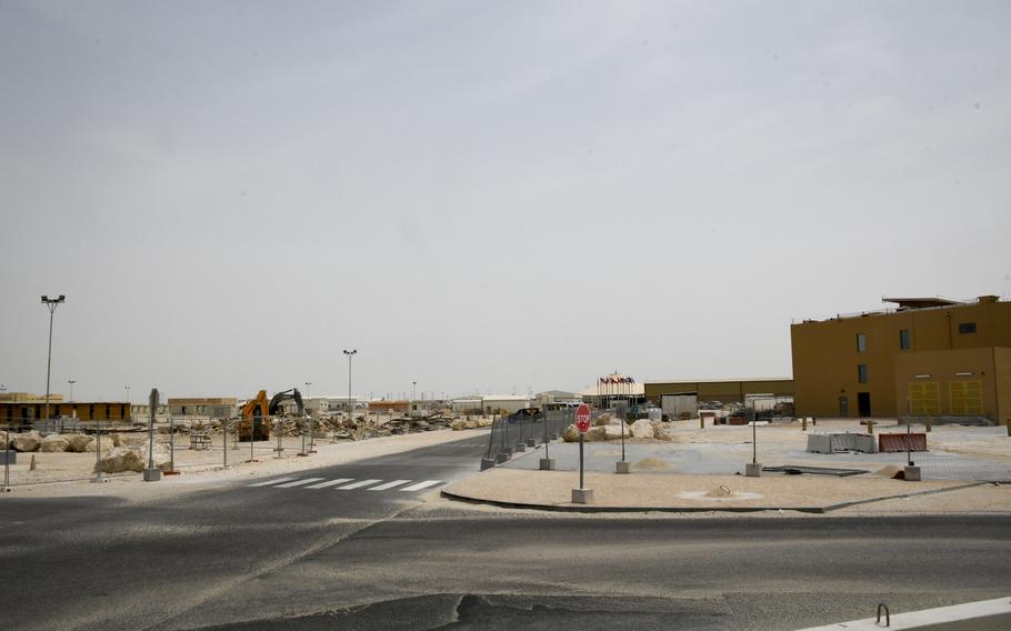 The area where temporary housing is being demolished at Al Udeid Air Base, Qatar, on April 22, 2022. New dorms are being built across the street.