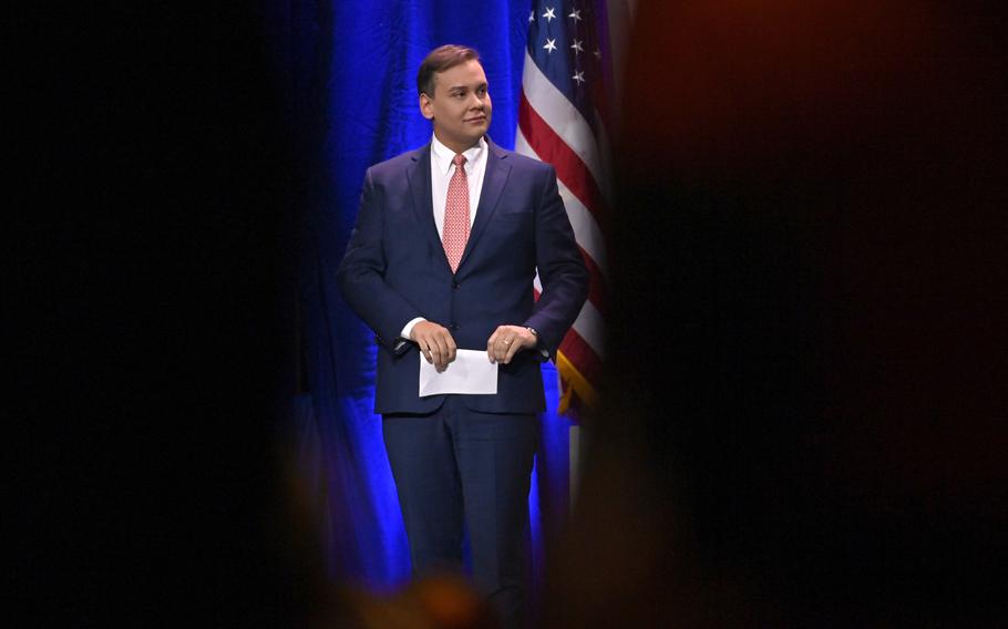 Rep.-elect George Santos of New York after speaking at a Republican Jewish Coalition meeting in Las Vegas on Nov. 19. 