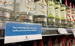 Vodka for sale at an Army and Air Force Exchange Service shoppette on Kadena Air Base, Okinawa, Thursday, March 3, 2022.