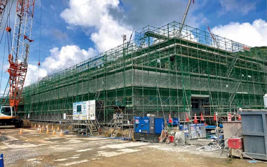 This undated photo shows a building under construction at Camp Ishigaki on Japan's Ishigaki Island. 