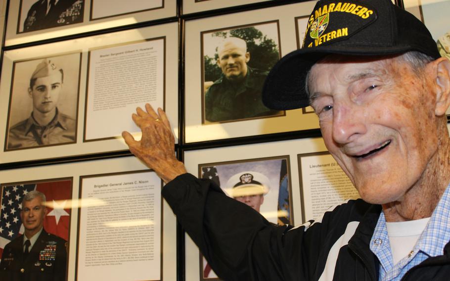 Gilbert Howland points to his citation after being inducted into the Army’s Ranger Hall of Fame at Fort Benning, Ga., June 28, 2017.