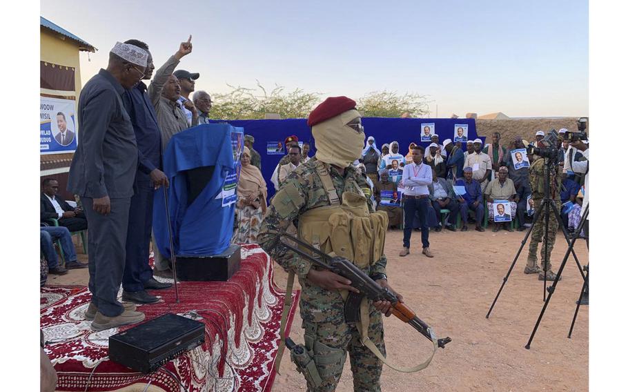 Newly elected President Hassan Sheikh Mohamud speaks in Wisil during a whistle-stop tour of central Somalia, where a determined and often chaotic uprising by clan militias supported by government troops has forced al-Shabab, one of al-Qaeda’s strongest global affiliates, onto the back foot. 