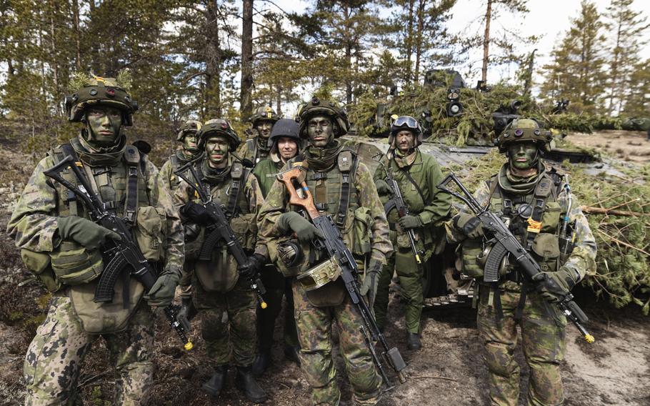 THe crew from a CV9030 light assault tank during the Finland Army Arrow 22 training exercise. 