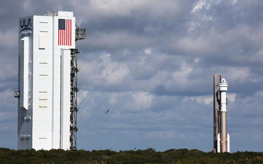 Starliner rolls out of the Vertical Integration Facility at the Cape Canaveral Space Force Station Space Launch Complex 41, on Saturday, May 4, 2024. 