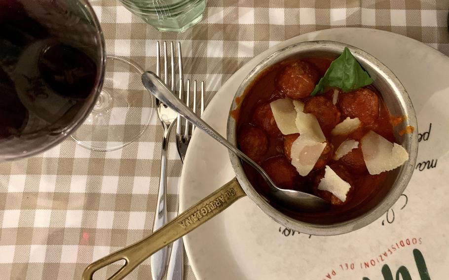 The menu at Tufo features a variety of appetizers including polpettine a ragu, or small meatballs in tomato sauce. A favorite with Neapolitans, the restaurant is in Naples' Posillipo enclave.