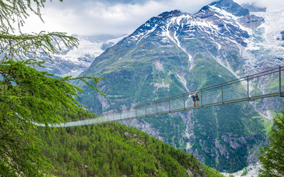 Adventurous travelers could swing by the Randa Suspension Bridge near Zermatt, Switzerland, as part of a visit to the town’s Aug. 11 Folklore Festival.