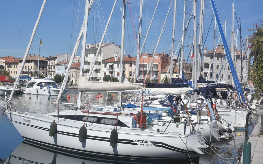 There are lots of boats parked in a few canals around the city of Grado. Almost all of them appear to be smaller pleasure boats. But there are some fishing vessels that help support the restaurants that dot the Italian city.