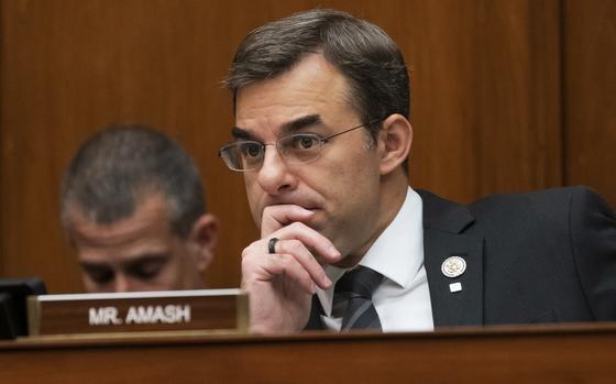 FILE - In this June 12, 2019, file photo, Rep. Justin Amash, R-Mich., listens to debate on Capitol Hill in Washington. Amash announced Thursday, Feb. 29, 2024 that he would enter the race for Michigan's open U.S. Senate seat. Amash will pursue the Republican nomination in the race. (AP Photo/J. Scott Applewhite, File)